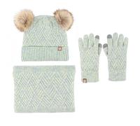 Generisch Ensemble bonnet d'hiver pour tout-petit avec écharpe, moufles pour garçons et filles, bonnet tricoté doublé en polaire, bonnet à pompon, cache-cou, gants, vert, 2-10
