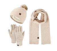 Generisch Ensemble bonnet, écharpe et gants pour femme - 3 pièces - Bonnets d'hiver et gants - Protège-nuque et gants - Rose vieux - Pour femme (Beige, Taille unique)