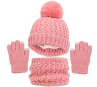 Generisch Ensemble bonnet, gants, écharpe pour tout-petit avec pompon, cache-cou, guêtres, moufles doublées en polaire, Rouge pastèque, 1-6 ans