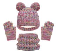 Generisch Ensemble bonnet, gants et écharpe pour enfant avec pompon tricoté, guêtres et moufles doublées en polaire