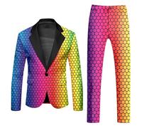 Generisch Ensemble de 2 pièces de blazer pour homme, couleur néon, slim fit, pour une fête, un déguisement de discothèque, un costume de nuit, un ensemble de costume arc-en-ciel amusant et nouveau, O