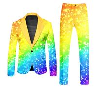 Generisch Ensemble de 2 pièces de blazer pour homme, couleur néon, slim fit, pour une fête, un déguisement de discothèque, un costume de nuit, un ensemble de costume arc-en-ciel amusant et nouveau, O