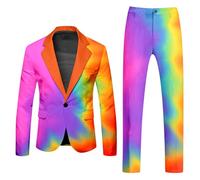 Generisch Ensemble de 2 pièces de blazer pour homme, couleur néon, slim fit, pour une fête, un déguisement de discothèque, un costume de nuit, un ensemble de costume arc-en-ciel amusant et nouveau, O