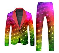 Generisch Ensemble de 2 pièces de blazer pour homme, couleur néon, slim fit, pour une fête, un déguisement de discothèque, un costume de nuit, un ensemble de costume arc-en-ciel amusant et nouveau, O