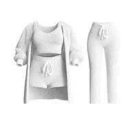 Generisch Ensemble de 4 pièces Pyjamas d'hiver pour femmes Chaud Polaire Coral Samt vêtements de nuit Confortable et doux Peluche Manches longues Veste Crop Débardeur Haut Court et Pantalon Pantalon