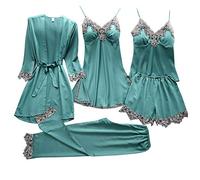 Generisch Ensemble de 5 pyjamas en satin pour femme - Chemise de nuit à manches courtes en coton doux - Avec poches - Vêtements de nuit - Kimono - Ensemble pyjama sexy - Nuisette et short, Pyjama B2