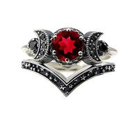Generisch Ensemble de bagues argentées pour femme - Améthyste rouge - Bague lune - Bague pour fille - Abbaye - Pommade de calendula, 8, Métal