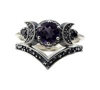 Generisch Ensemble de bagues argentées pour femme - Améthyste rouge - Bague lune - Bague pour fille - Abbaye - Pommade de calendula, 8, Métal