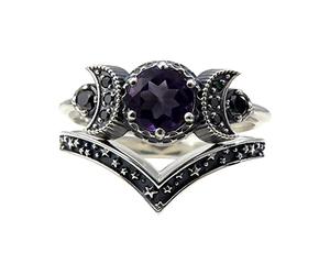 Generisch Ensemble de bagues argentées pour femme - Améthyste rouge - Bague lune - Bague pour fille - Abbaye - Pommade de calendula