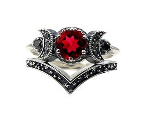 Generisch Ensemble de bagues argentées pour femme - Améthyste rouge - Bague lune - Bague pour fille - Abbaye - Pommade de calendula, 6, Métal