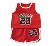 Generisch Ensemble de basket-ball d'été pour enfants garçons et filles, gilet en maille et short, vêtements de sport, tenue légère pour tout-petits, rouge, 4-5 ans