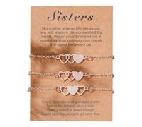 Generisch Ensemble de bijoux dragon trois bagues en forme de cœur avec 3 bagues et 3 bracelets assortis pour sœurs et femmes en cuir avec gravure, taille unique, Métal, Pas de gemme