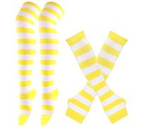 Generisch Ensemble de chaussettes et manchettes pour femme - Chaussettes rayées et jambières assorties - Ensemble d'accessoires tendance pour costumes et loisirs, Style_g13 Jaune, taille unique