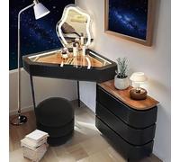 Generisch Ensemble de coiffeuse d'angle avec tabouret, table de maquillage avec 3 éclairages LED réglables/5 tiroirs, table de maquillage en L pour la chambre à coucher, 80 cm (Noir)