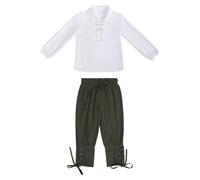 Generisch Ensemble de combinaison de neige médiévale pour garçon, chemise, pantalon de cheville, costume d'Halloween pour enfants, hauts et pantalons écossais jacobites, vert, 6-8 ans