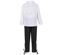 Generisch Ensemble de combinaison de neige médiévale pour garçon, chemise, pantalon de cheville, costume d'Halloween pour enfants, hauts et pantalons écossais jacobites, Noir , 6-8 ans