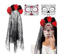 Generisch Ensemble de costume Day of the Dead - Costume de mariée gothique pour femme | Bandeau de mort et Halloween Face Carnaval Face Day of the Dead Hair Accessoires