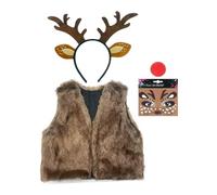 Generisch Ensemble de costume de renne - 42 x 50 cm - Costume de vacances d'hiver - Bandeau en bois de renne et art du visage - Pour Halloween, cosplay, fête de maquillage, anniversaire, étudiants