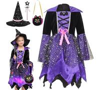 Generisch - Ensemble de costume de sorcière lumineux pour fille Halloween Cosplay Party Déguisement avec chapeau, baguette de fée et sac de transport 2025, lilas, 4-6 ans