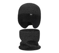 Generisch Ensemble de deux pièces avec chapeau tricoté chaud coupe-vent pour homme, oreilles imitation vison écharpe froide, gris foncé, taille unique