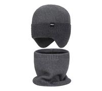 Generisch Ensemble de deux pièces avec chapeau tricoté chaud coupe-vent pour homme, oreilles imitation vison écharpe froide, gris, taille unique
