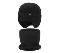 Generisch Ensemble de deux pièces avec chapeau tricoté chaud coupe-vent pour homme, oreilles imitation vison écharpe froide, Noir , taille unique