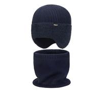 Generisch Ensemble de deux pièces avec chapeau tricoté chaud coupe-vent pour homme, oreilles imitation vison écharpe froide, bleu, taille unique