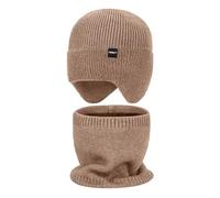 Generisch Ensemble de deux pièces avec chapeau tricoté chaud coupe-vent pour homme, oreilles imitation vison écharpe froide, kaki, taille unique