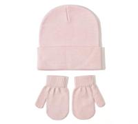 Generisch Ensemble de gants pour bébé - Bonnet tricoté - Polyvalent - Couleur unie - Hiver européen - Pull en laine - Bonnet, Rose, M
