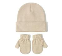 Generisch Ensemble de gants pour bébé - Bonnet tricoté - Polyvalent - Couleur unie - Hiver européen - Pull en laine - Bonnet, beige, M