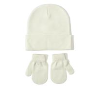 Generisch Ensemble de gants pour bébé - Bonnet tricoté - Polyvalent - Couleur unie - Hiver européen - Pull en laine - Bonnet, Blanc., S