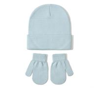 Generisch Ensemble de gants pour bébé - Bonnet tricoté - Polyvalent - Couleur unie - Hiver européen - Pull en laine - Bonnet, bleu, M