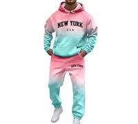 Generisch Ensemble de jogging pour homme NEW YORK Logo Dégradé de couleur - Survêtement à capuche et pantalon de jogging - Deux pièces à manches longues - Ensemble de sport avec poches - Jogging