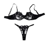 Generisch Ensemble de lingerie élégant avec broderie florale pour femme, soutien-gorge et culotte Combinaison Body avec dentelle pour femme, Noir , S
