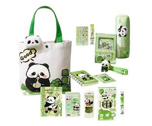 Generisch Ensemble de papeterie, trousse panda avec marque-page magnétique et autocollants - Contient gomme, carnets, stylos, règles, notes adhésives pour élèves, école, cours d'études