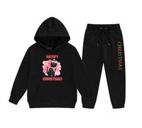 Generisch Ensemble de pull à capuche de Noël pour fille - Deux pièces - Tenue de jogging à manches longues pour petites filles, Noir , 4-5 ans