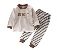 Generisch Ensemble de pyjama 2 pièces en coton pour petits garçons et filles - Motif animaux de dinosaure - Vêtements de nuit d'automne, kaki, 4-5 ans