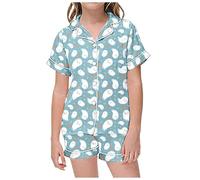 Generisch Ensemble de pyjama 2 pièces pour enfant avec imprimé graphique à manches courtes, chemise et short pour femme, bleu, 10-11 ans