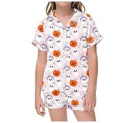 Generisch Ensemble de pyjama 2 pièces pour enfant avec imprimé graphique à manches courtes, chemise et short pour femme, Rose, 4-5 ans