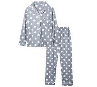 Generisch Ensemble de pyjama 2 pièces pour femme - Élégant - Long - Avec boutons - À carreaux - Confortable - Coupe ample - Doux - Pour l'automne, bleu, L