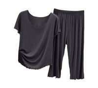 Generisch Ensemble de pyjama 2025 pour femme, haut d'été à manches courtes avec pantalon capri, vêtements d'intérieur légers et décontractés pour femme, peignoir court et léger, gris, XL
