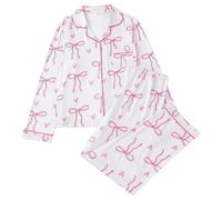Generisch Ensemble de pyjama classique pour femmes avec motif à nœuds - ensemble de pyjama deux pièces comprenant un chemisier et un pantalon | douce literie pour des nuits confortables, S