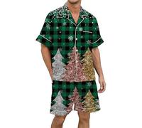 Generisch Ensemble de pyjama de Noël élégant pour homme en satin de soie imprimé avec manches boutonnière sur toute la longueur pour un confort de sommeil élégant, vert, XXL
