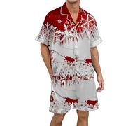 Generisch Ensemble de pyjama de Noël élégant pour homme en satin de soie imprimé avec manches boutonnière sur toute la longueur pour un confort de sommeil élégant, Brique rouge., L