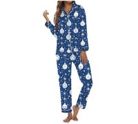 Generisch Ensemble de pyjama de Noël pour femme avec imprimé festif, poche à boutons pratique comme vêtement d'intérieur à manches longues pour des heures de détente, bleu, M