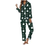 Generisch Ensemble de pyjama de Noël pour femme avec imprimé festif, poche à boutons pratique comme vêtement d'intérieur à manches longues pour des heures de détente, Vert foncé., M