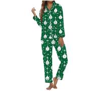 Generisch Ensemble de pyjama de Noël pour femme avec imprimé festif, poche à boutons pratique comme vêtement d'intérieur à manches longues pour des heures de détente, vert, XXL