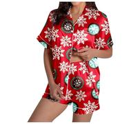 Generisch Ensemble de pyjama de Noël pour femme avec motif élégant flocon de neige à manches courtes comme vêtement de nuit confortable, Violet clair, L