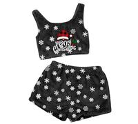 Generisch Ensemble de pyjama de Noël pour femme avec renne et flocons de neige design décontracté deux pièces gilet court haut short mode imprimé décontracté deux pièces courtes nuits élégantes, S