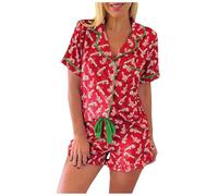 Generisch Ensemble de pyjama de Noël pour femme - Vêtement de détente festif avec imprimé canne à sucre d'orge - Ornement décoratif à volants (RD1, M)